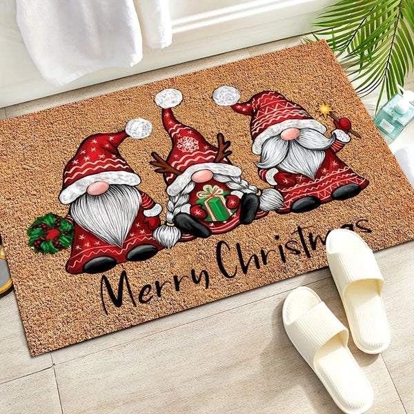 Whimsical Christmas Gnome Welcome Doormat – Soft Washable Indoor Outdoor Entrance Mat