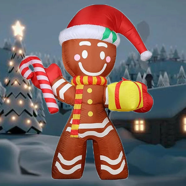 8FT Inflatable Gingerbread Man with LED Lights – Christmas Indoor/Outdoor Holiday Decoration