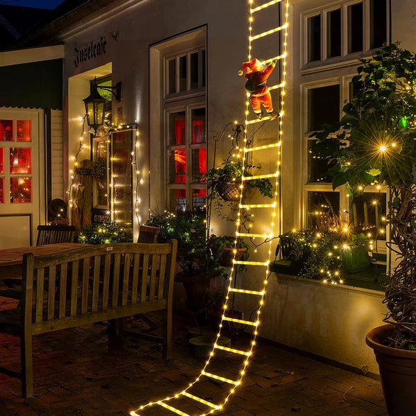 Santa Claus Climbing Ladder with Warm Lights – 2024 Christmas Decoration for Home, Outdoor, and Garden