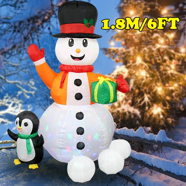 6FT Inflatable Christmas Snowball Penguin Snowman with LED Lights – Indoor/Outdoor Holiday Decoration