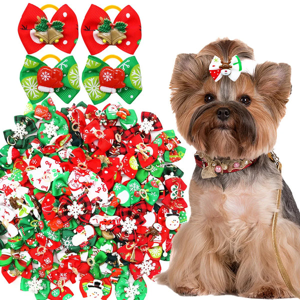 Puppy Bows – 10/20/30PCS Dog Hair Accessories with Rubber Bands for Christmas and Parties